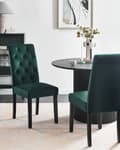 Miniatyrbillede 2 af 9: Spisebordsstol Grøn Velour Sæt af 2 Polstrede Spisestole uden Armlæn til Spisestue Køkken Stofstole Knap Tuftet Indretning Retro
