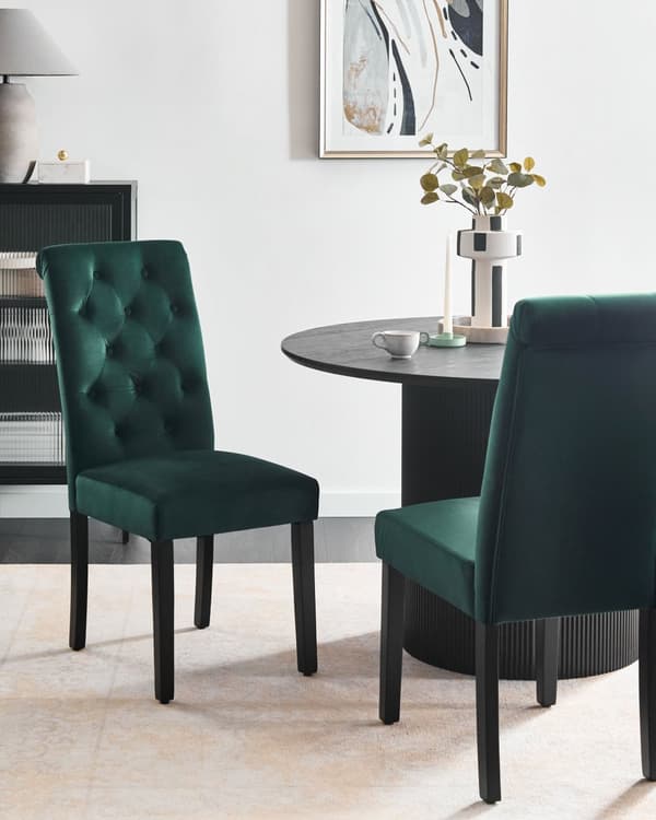 Spisebordsstol Grøn Velour Sæt af 2 Polstrede Spisestole uden Armlæn til Spisestue Køkken Stofstole Knap Tuftet Indretning Retro
