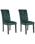 Miniatyrbillede 1 af 9: Spisebordsstol Grøn Velour Sæt af 2 Polstrede Spisestole uden Armlæn til Spisestue Køkken Stofstole Knap Tuftet Indretning Retro