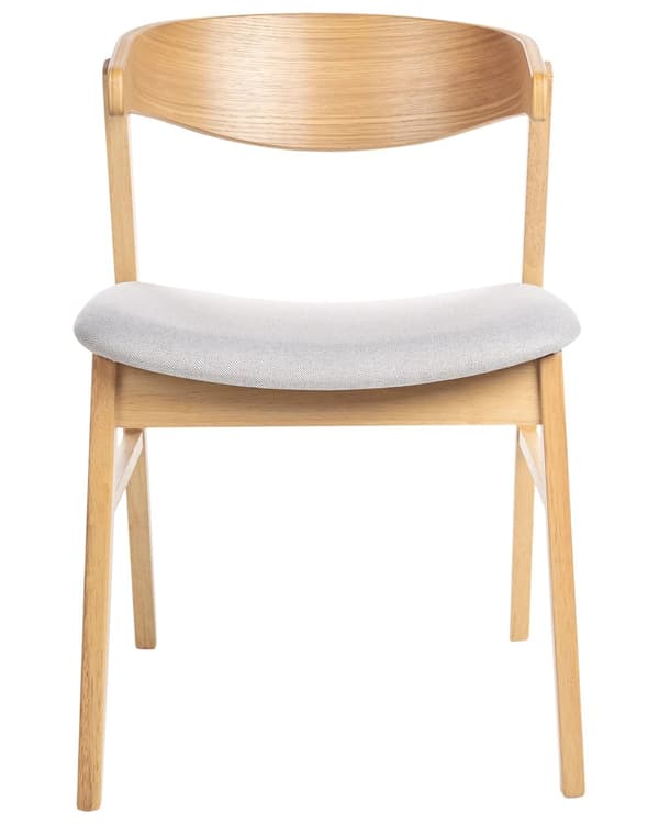 Sett med 2 Spisestoler Lyst Tre og Grått Polyesterstoff Ben i Gummitre Retro Tradisjonell Stil