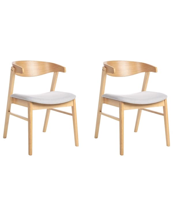 Sett med 2 Spisestoler Lyst Tre og Grått Polyesterstoff Ben i Gummitre Retro Tradisjonell Stil