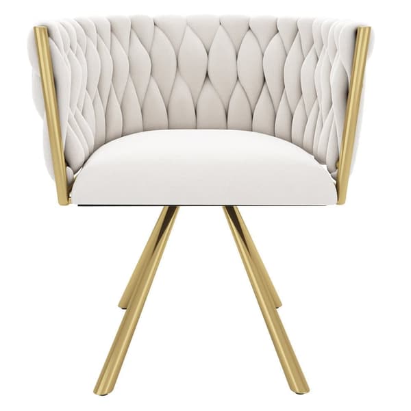 Sæt med 6 fløjl drejestole med armlæn - gyldne metalben - beige