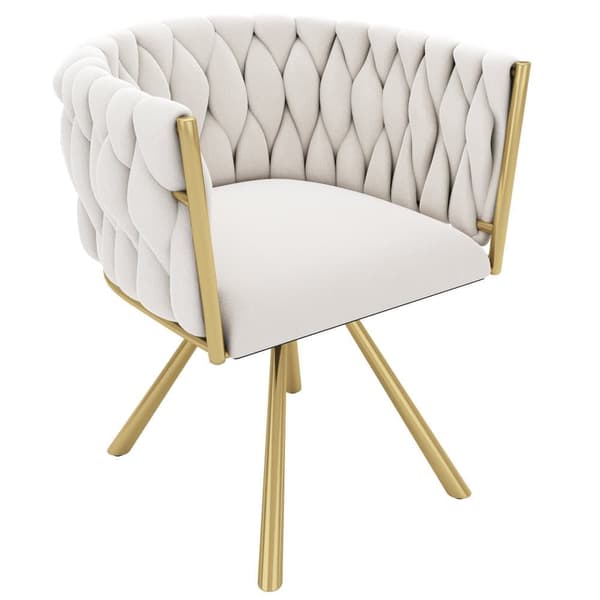 Sæt med 6 fløjl drejestole med armlæn - gyldne metalben - beige