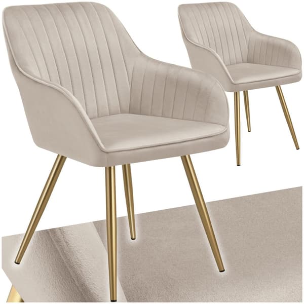 Stol Marilyn, velour, quiltet - taupe/guld,Sæt med 2 stk.