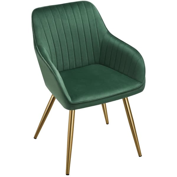 Stol Marilyn, velour, quiltet - mørkegrøn/guld,Sæt med 2 stk.