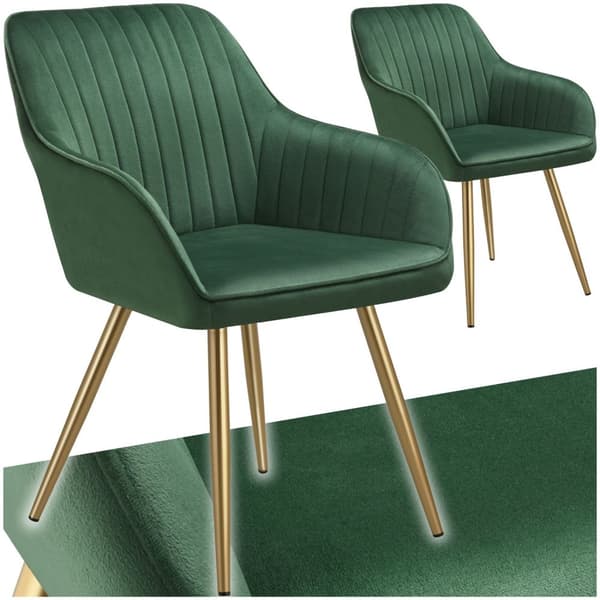 Stol Marilyn, velour, quiltet - mørkegrøn/guld,Sæt med 2 stk.
