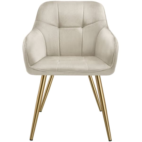 Stol Marilyn, velour, quiltet - creme/guld,Sæt med 2 stk.