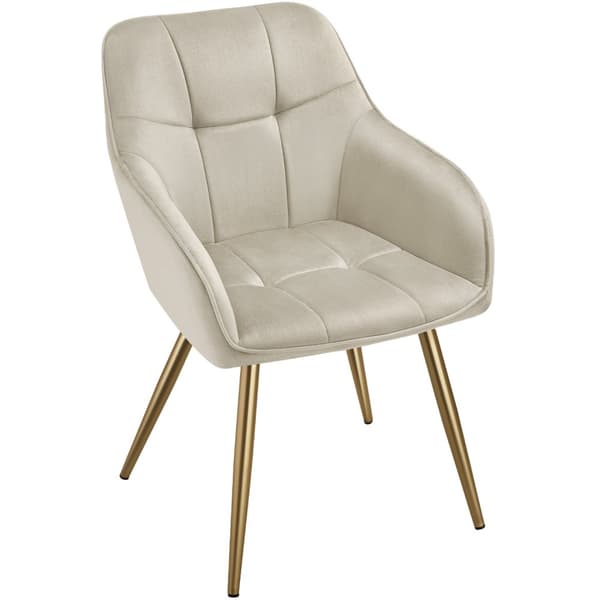 Stol Marilyn, velour, quiltet - creme/guld,Sæt med 2 stk.