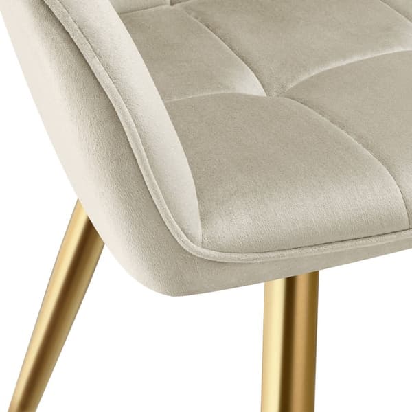 Stol Marilyn, velour, quiltet - creme/guld,Sæt med 2 stk.