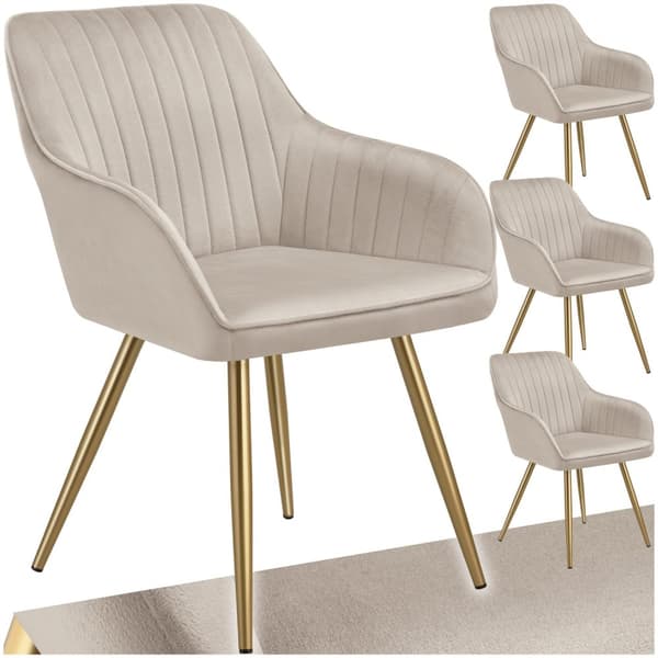 Stol Marilyn, velour, quiltet - taupe/guld,Sæt med 4 stk.