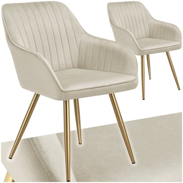 Stol Marilyn, velour, quiltet - creme/guld,Sæt med 2 stk.