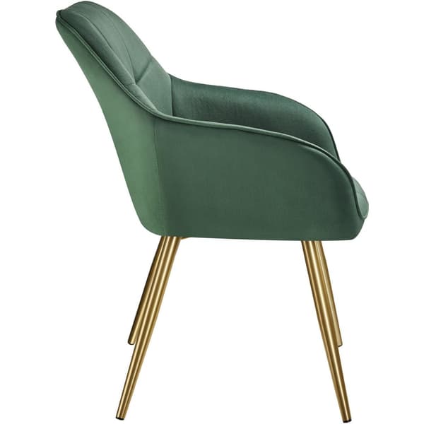 Stol Marilyn, velour, quiltet - mørkegrøn/guld,Sæt med 4 stk.