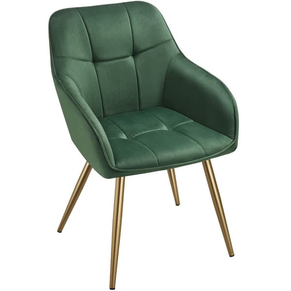 Stol Marilyn, velour, quiltet - mørkegrøn/guld,Sæt med 4 stk.