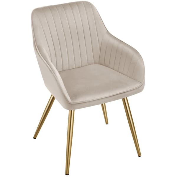 Stol Marilyn, velour, quiltet - taupe/guld,Sæt med 6 stk.