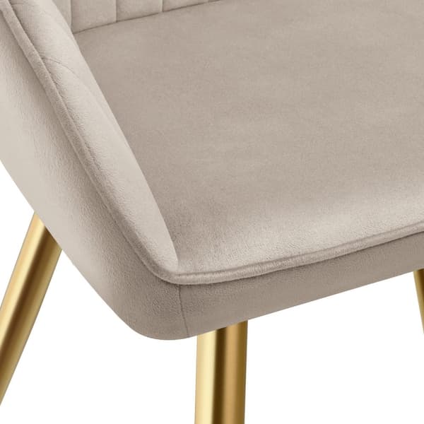 Stol Marilyn, velour, quiltet - taupe/guld,Sæt med 6 stk.