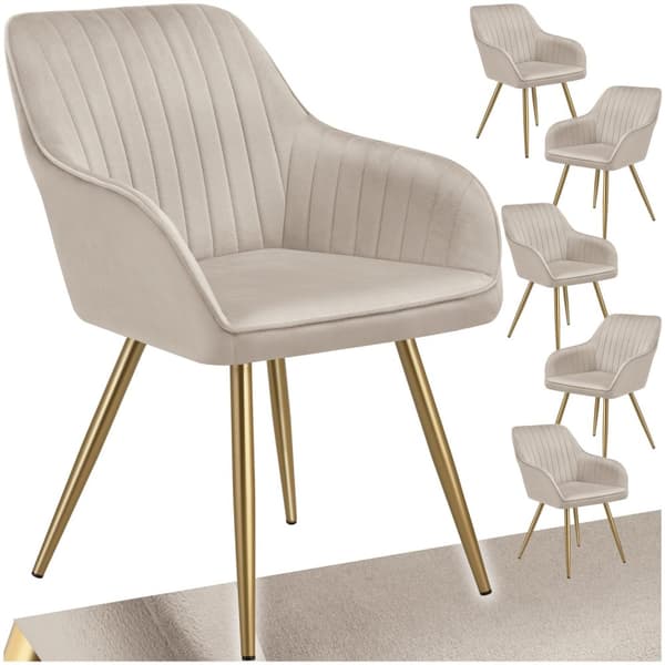 Stol Marilyn, velour, quiltet - taupe/guld,Sæt med 6 stk.