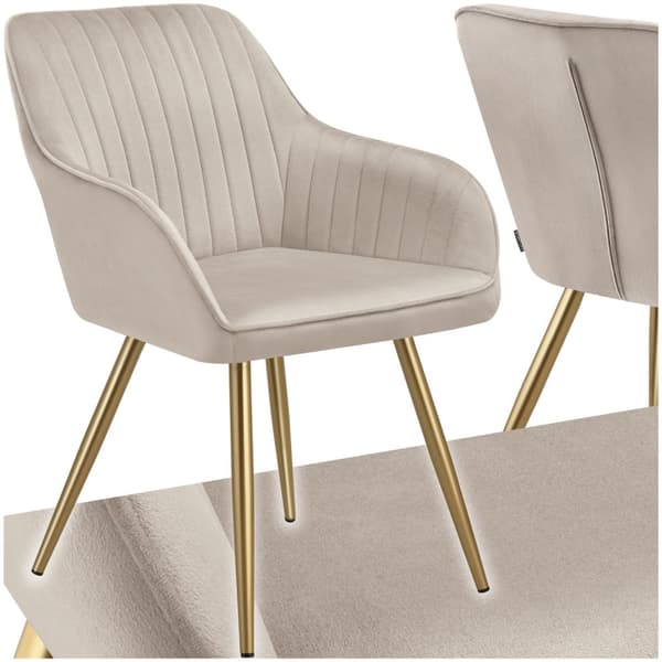 Stol Marilyn, velour, quiltet - taupe/guld,pr. stk.