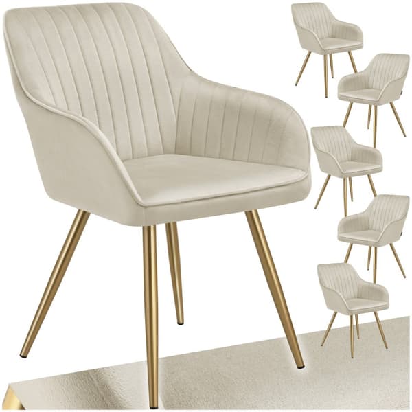 Stol Marilyn, velour, quiltet - creme/guld,Sæt med 6 stk.