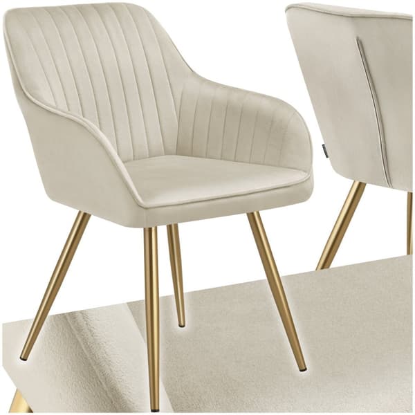 Stol Marilyn, velour, quiltet - creme/guld,pr. stk.