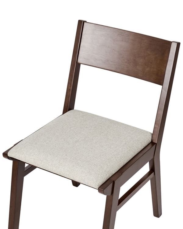 Sett med 2 Spisestoler Ramme i Mørkt Gummitre Beige Stoffsete Armlener Retro Tradisjonell Design