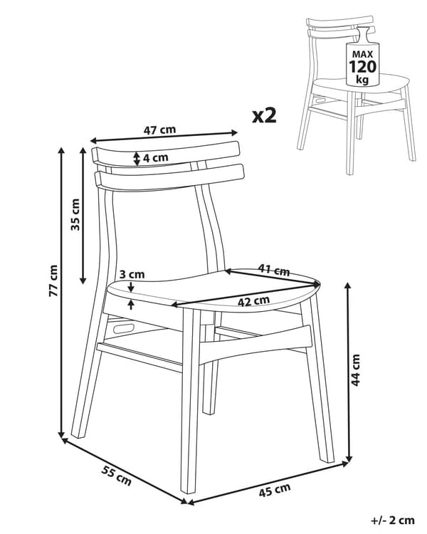 Sett med 2 Spisestoler Ramme i Lyst Gummitre Ramme i Grått Stoffsete Armløs Retro Design
