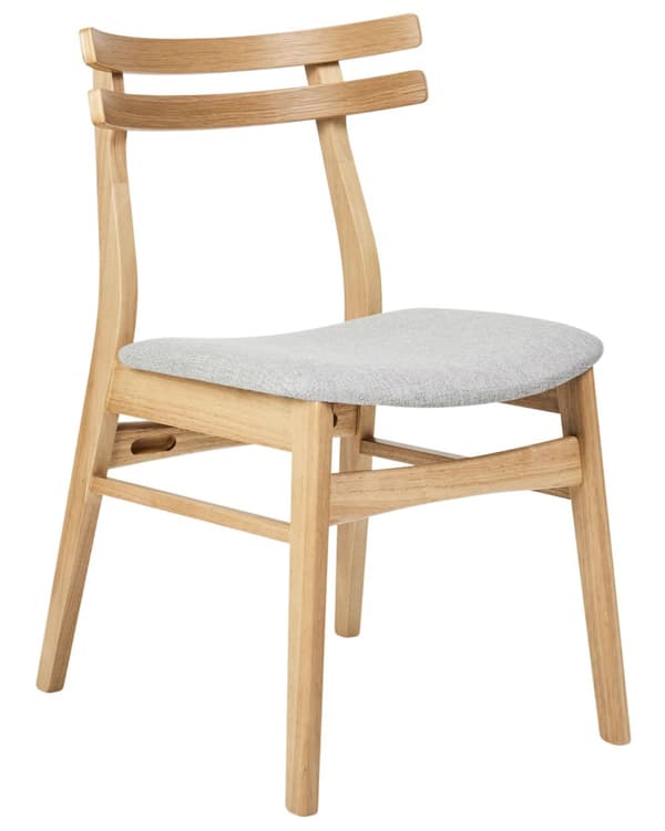 Sett med 2 Spisestoler Ramme i Lyst Gummitre Ramme i Grått Stoffsete Armløs Retro Design