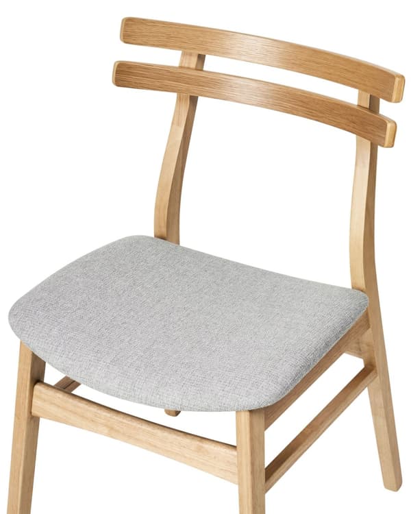 Sett med 2 Spisestoler Ramme i Lyst Gummitre Ramme i Grått Stoffsete Armløs Retro Design