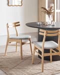 Miniatyrbilde 2 av 9: Sett med 2 Spisestoler Ramme i Lyst Gummitre Ramme i Grått Stoffsete Armløs Retro Design