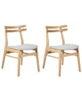 Miniatyrbilde 1 av 9: Sett med 2 Spisestoler Ramme i Lyst Gummitre Ramme i Grått Stoffsete Armløs Retro Design