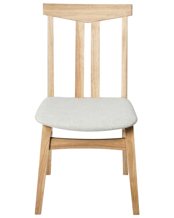 Sett med 2 Spisestoler Ramme i Lyst Gummitre Beige Stoffsete Armløs Retro Tradisjonell Design
