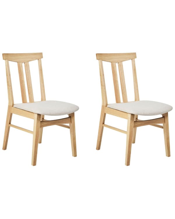 Sett med 2 Spisestoler Ramme i Lyst Gummitre Beige Stoffsete Armløs Retro Tradisjonell Design