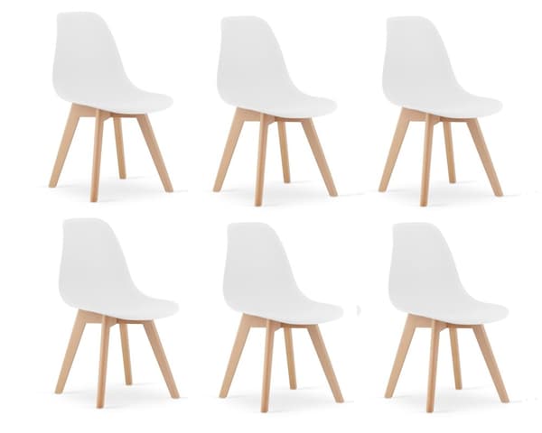 6 kpl kestäviä valkoisia ruokailutuoleja puujaloilla - KITO Eco-Friendly Design
