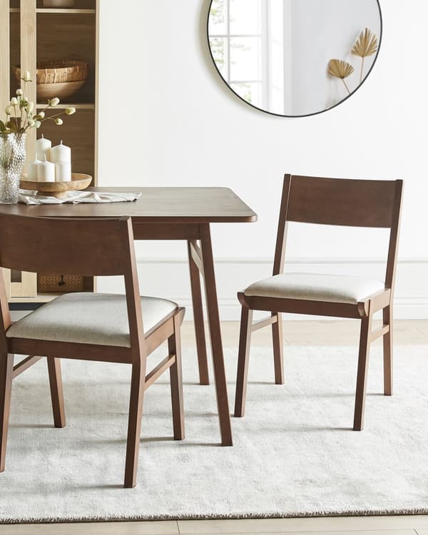 Matstolar 2-pack Mörk Gummiträram Beige Tygsits Armlösa Retro Traditionell Design