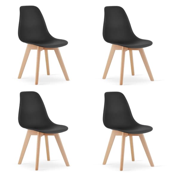 KITO Sæt af 4 sorte spisestuestole - holdbar, familievenlig design med bøgetræsben