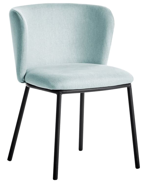 Set med 2 Matstolar utan Armstöd Ljusblå Polyesterklädsel Svarta Metallben Böjda Ryggstöd Modern Design