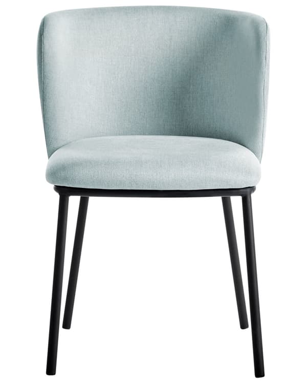 Set med 2 Matstolar utan Armstöd Ljusblå Polyesterklädsel Svarta Metallben Böjda Ryggstöd Modern Design