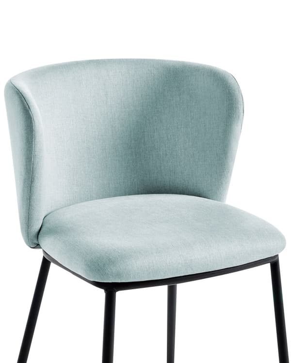 Set med 2 Matstolar utan Armstöd Ljusblå Polyesterklädsel Svarta Metallben Böjda Ryggstöd Modern Design