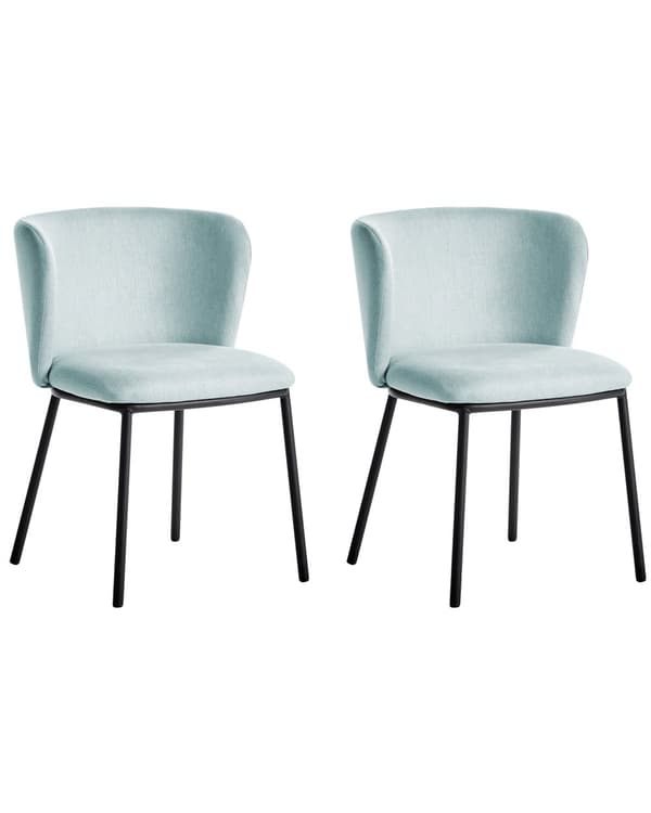 Set med 2 Matstolar utan Armstöd Ljusblå Polyesterklädsel Svarta Metallben Böjda Ryggstöd Modern Design
