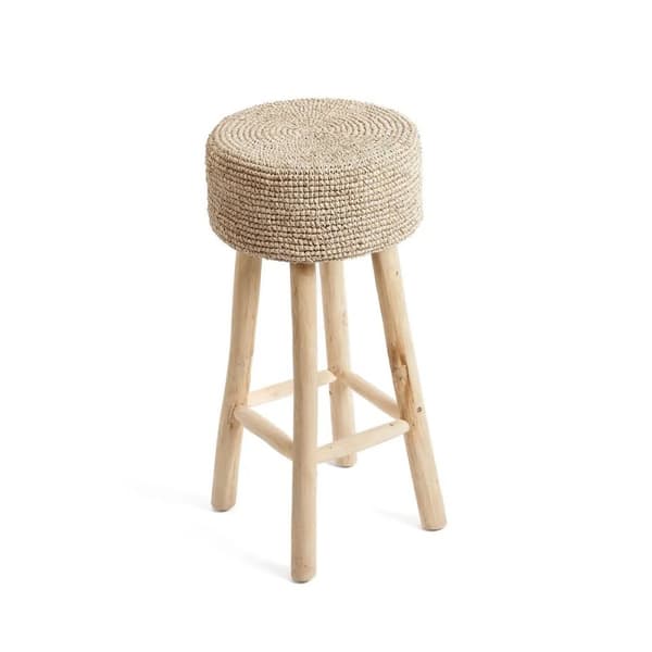 Rootz Raffia Baar -jakkara - Teak Wood Branch Seat - Handwoven Raffia -tuoli - Kestävyys - 35 cm x 35cm x 75 cm