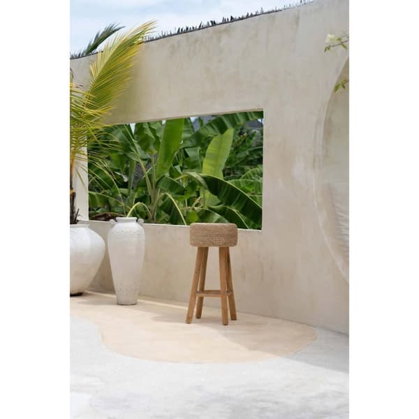 Rootz Raffia Baar -jakkara - Teak Wood Branch Seat - Handwoven Raffia -tuoli - Kestävyys - 35 cm x 35cm x 75 cm