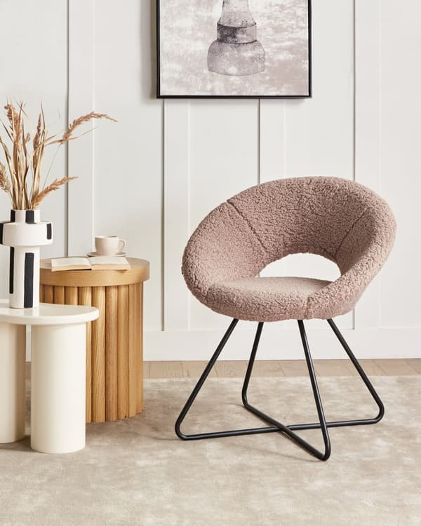 Lenestol Taupe Boucléstoff Svart metallramme Uten armlener Retro design Hvilestol