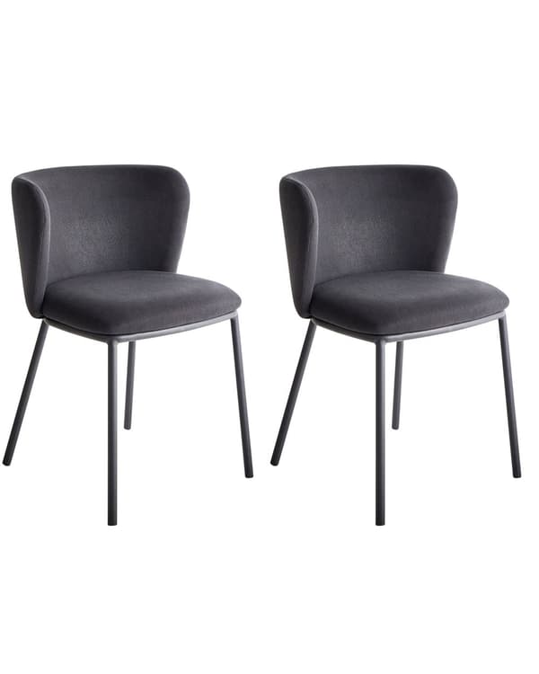 Sæt med 2 spisebordsstole Sort polyesterbetræk Sorte metalben uden armlæn Buet ryglæn Moderne design