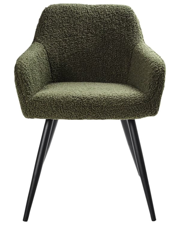 Set om 2 Matstolar Grön Boucle Teddy Tyg Sits Metallben för Matsal Kök