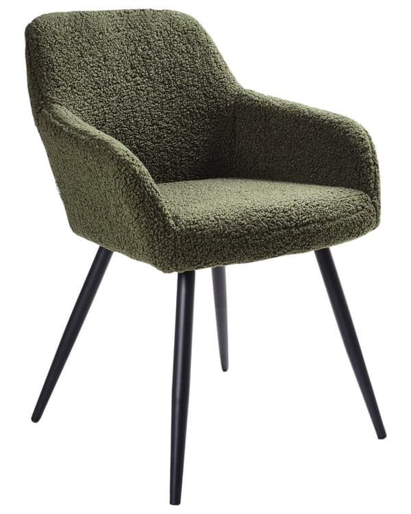 Set om 2 Matstolar Grön Boucle Teddy Tyg Sits Metallben för Matsal Kök
