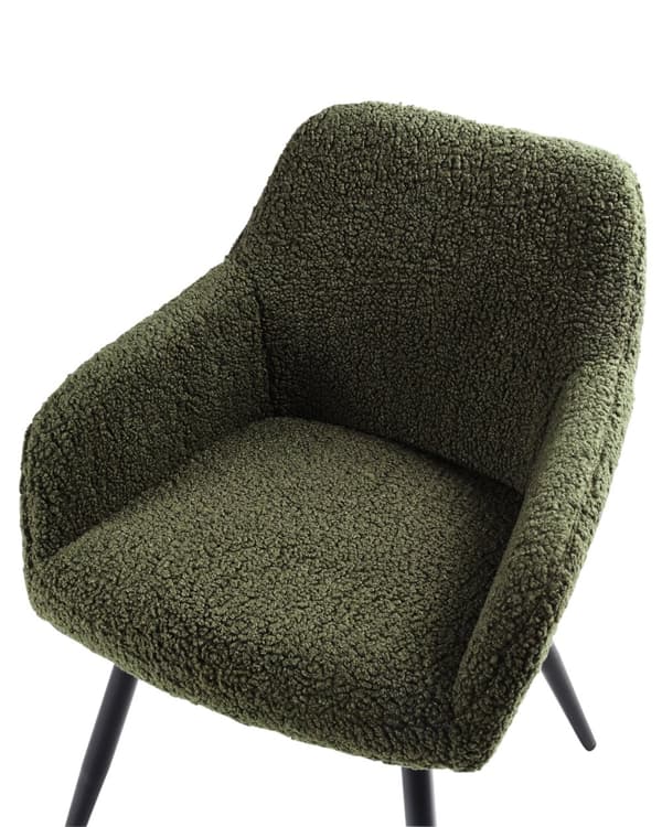 Set om 2 Matstolar Grön Boucle Teddy Tyg Sits Metallben för Matsal Kök