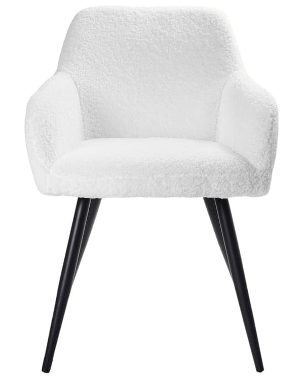Set om 2 Matstolar Off-White Boucle Teddy Tyg Sits Metallben för Matsal Kök