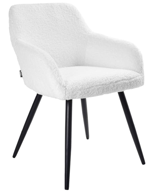 Set om 2 Matstolar Off-White Boucle Teddy Tyg Sits Metallben för Matsal Kök
