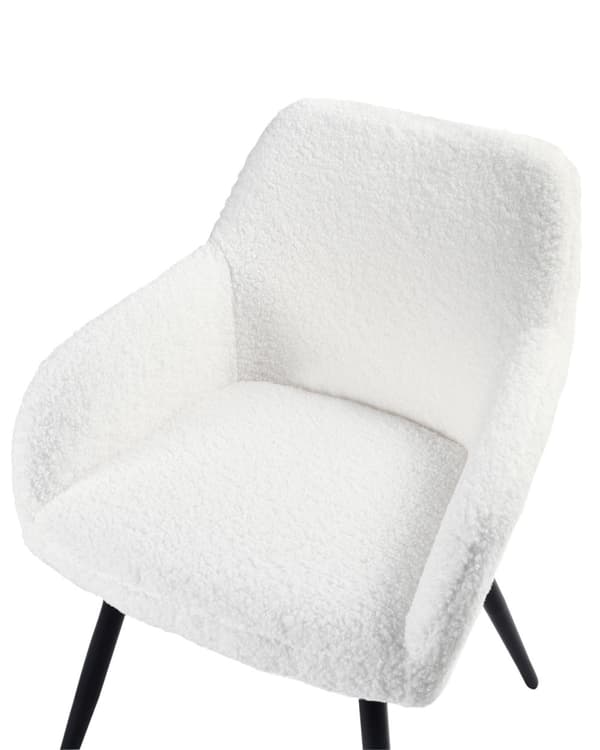 Set om 2 Matstolar Off-White Boucle Teddy Tyg Sits Metallben för Matsal Kök