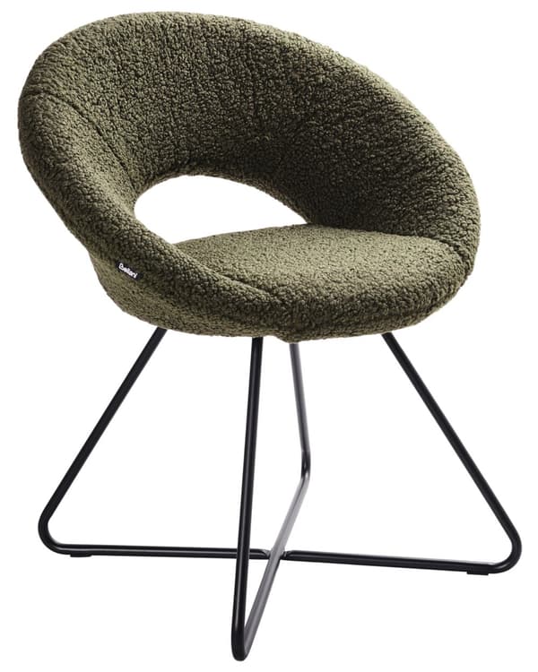 Stol Grön Boucle-klädsel utan Armstöd Svart Korsfot Stålram Retro Design