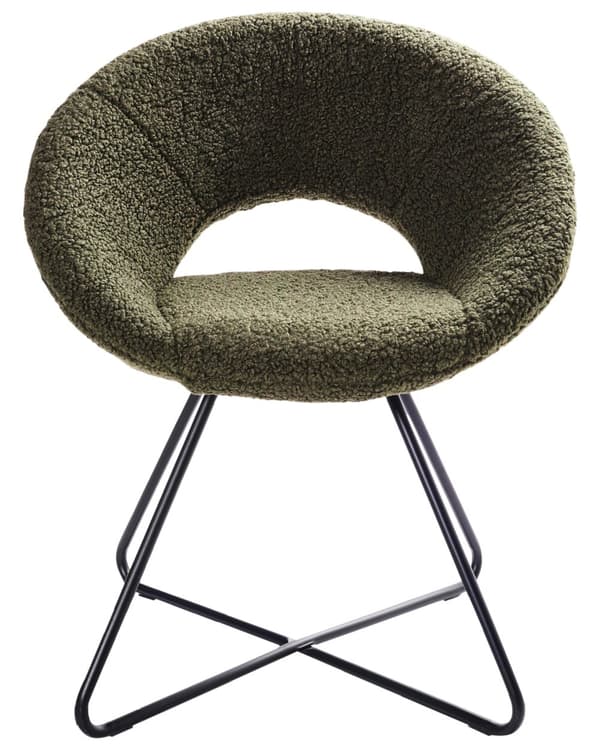 Stol Grön Boucle-klädsel utan Armstöd Svart Korsfot Stålram Retro Design